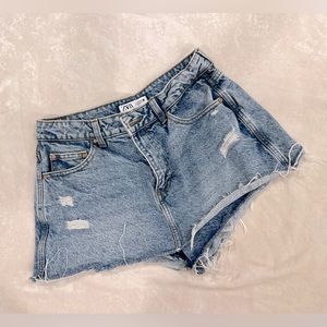 ZARA DENIM Ripped Jean Short Skirt